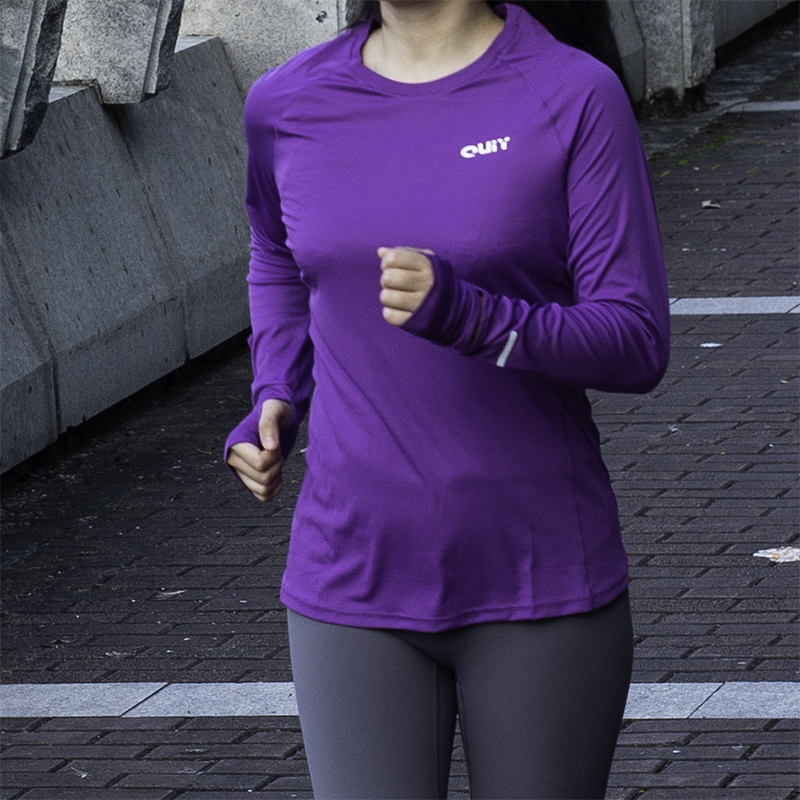 QUIY跑步运动健身超轻吸汗速干衣透气长袖T恤上衣男女跑团印字