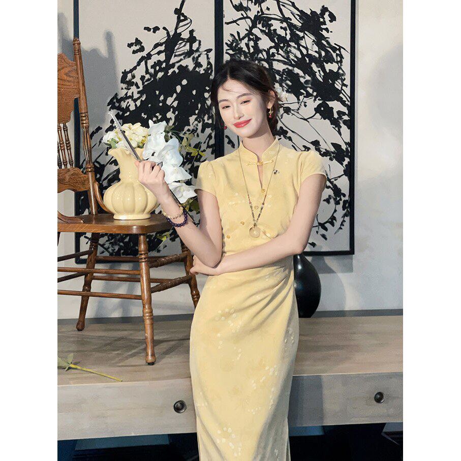 小个子新中式提花改良旗袍女夏新款气质绝美旗袍领收腰显高连衣裙