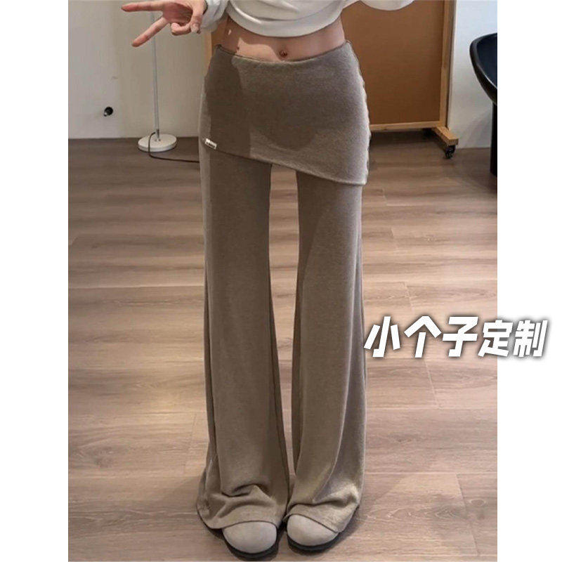 145小矮个子假两件微喇屁帘裤女春设计感复古高腰阔腿运动休闲裤