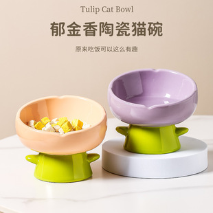 猫碗猫食盆陶瓷高脚碗保护颈椎斜口碗饭碗猫咪碗狗碗宠物不易打翻