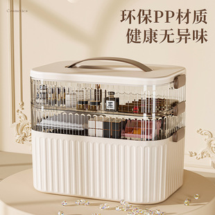 多功能化妆品收纳盒桌面高级感防尘大容量多层护肤品桌面收纳箱