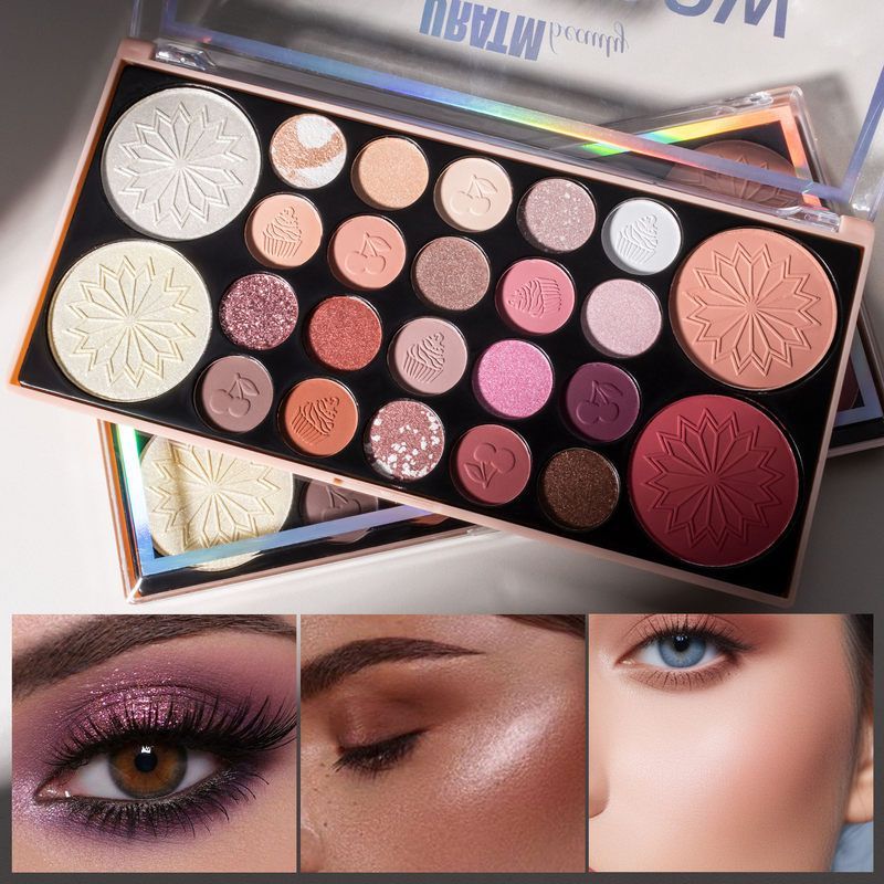 跨境爆款24色多功能一体彩妆盘哑光珠光眼影口红腮红轮廓高光一体