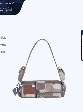 Emotional world2024年秋冬新款拼接复古多口袋腋下单肩机车包