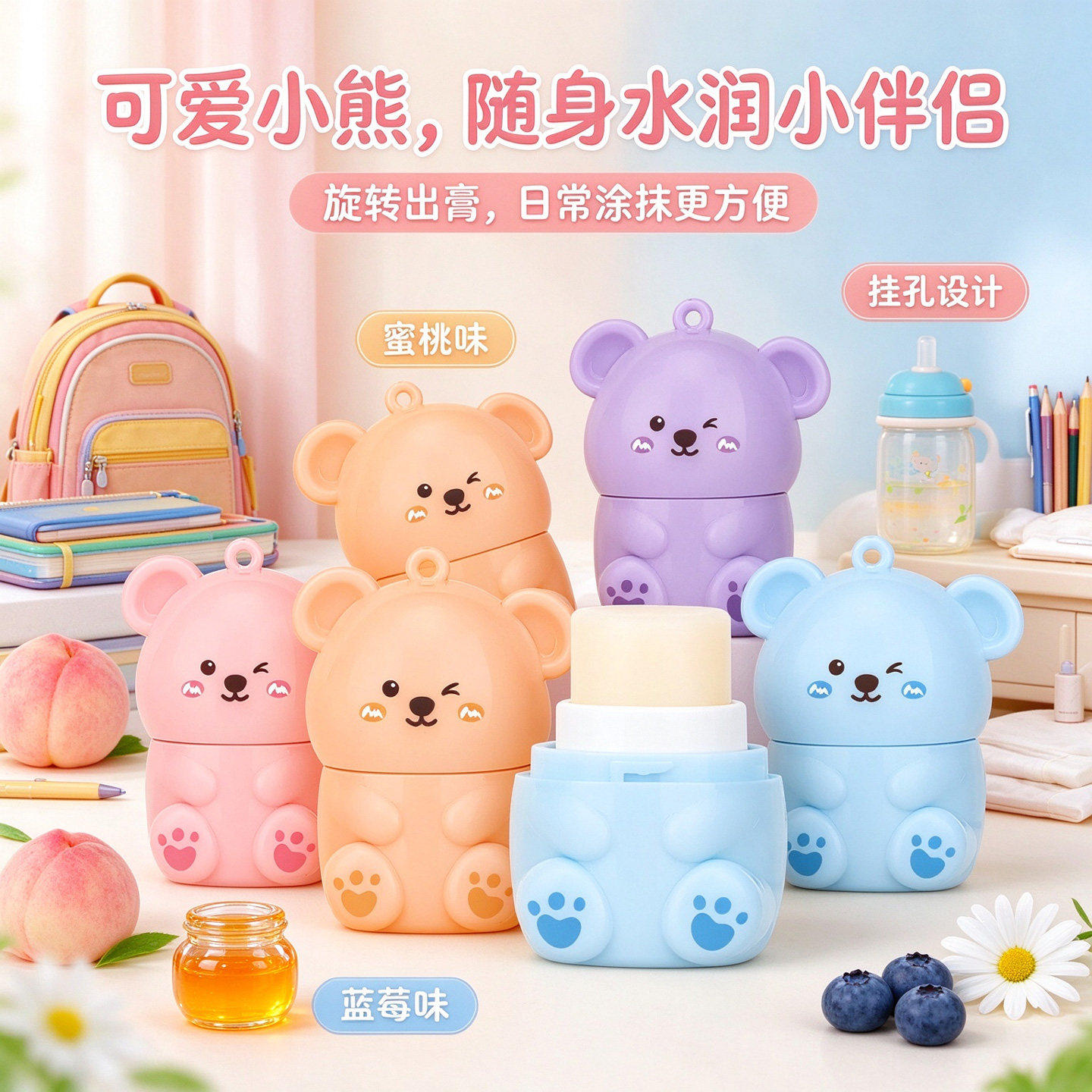 水果熊萌宠唇膏滋润保湿防干裂