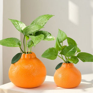 仿真橘子小花瓶摆件客厅插花水培植物鲜花绿萝高颜值桌面装饰摆件