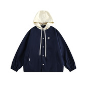 Hungry Artist日系复古潮牌拼色刺绣连帽开衫 夹克情侣外套上衣男