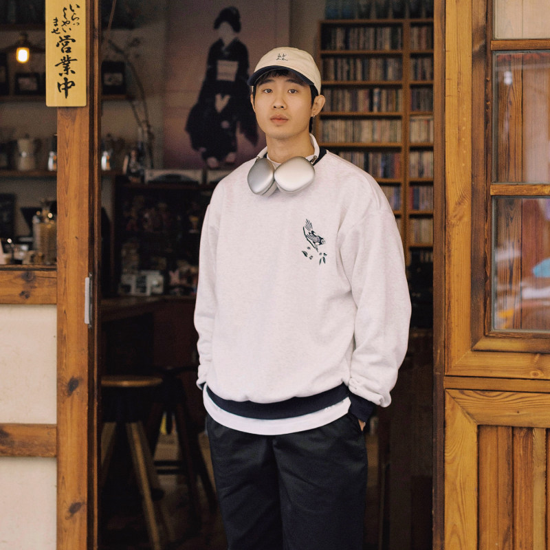 Hungry Artist中国风花鸟刺绣复古卫衣男套头撞色保暖加绒宽松潮,男装,卫衣,淘宝优惠券,粉丝福利购,淘宝优惠卷