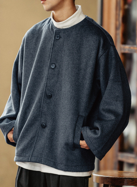 Hungry Artist2025新款复古双面羊毛大衣无领羊绒羊毛呢秋冬外套