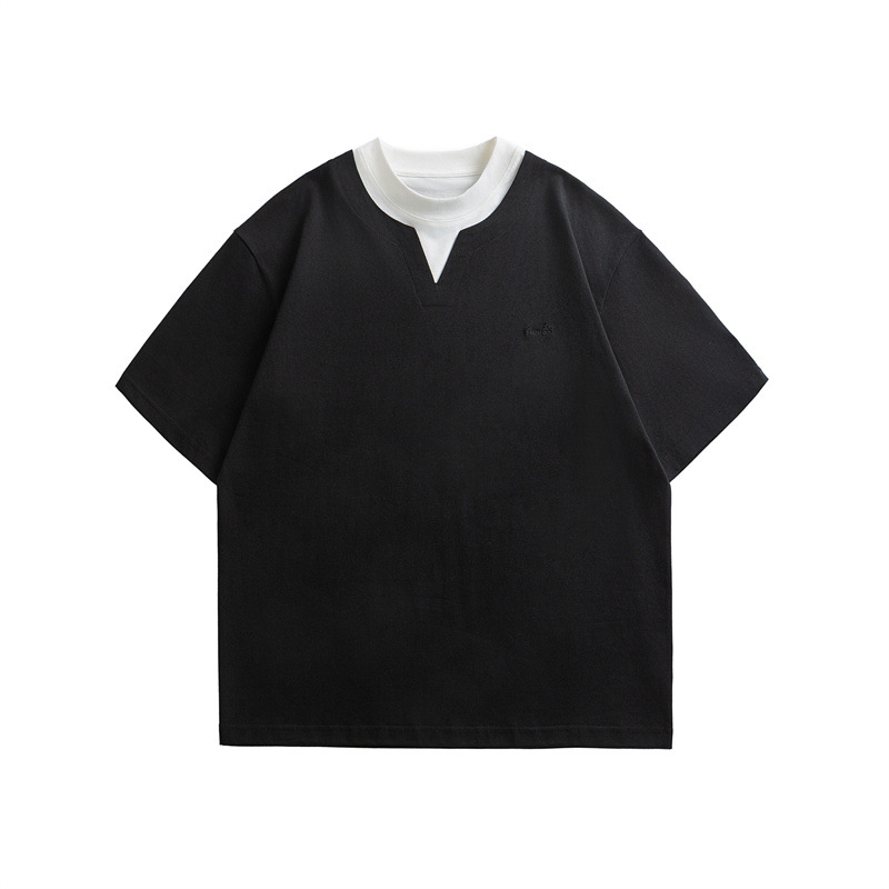 假两件短袖t恤拼接V领半袖