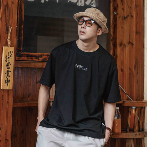 小猫刺绣短袖t恤复古上衣