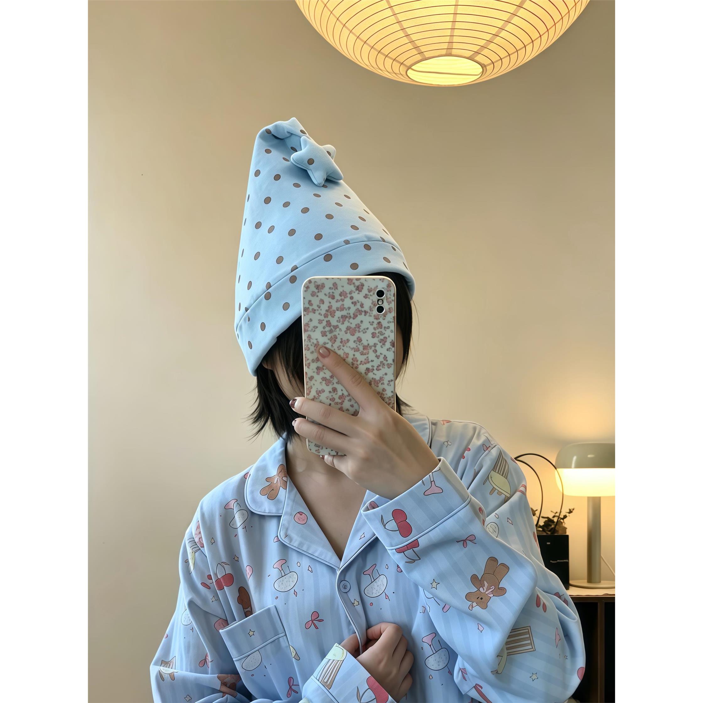 坐月子神器!可爱尖尖角睡帽防风