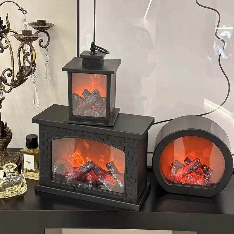家居仿真壁炉创意小摆件软装工艺品烛台仿真装饰LED木炭火焰风灯