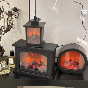 家居仿真壁炉创意小摆件软装工艺品烛台仿真装饰LED木炭火焰风灯