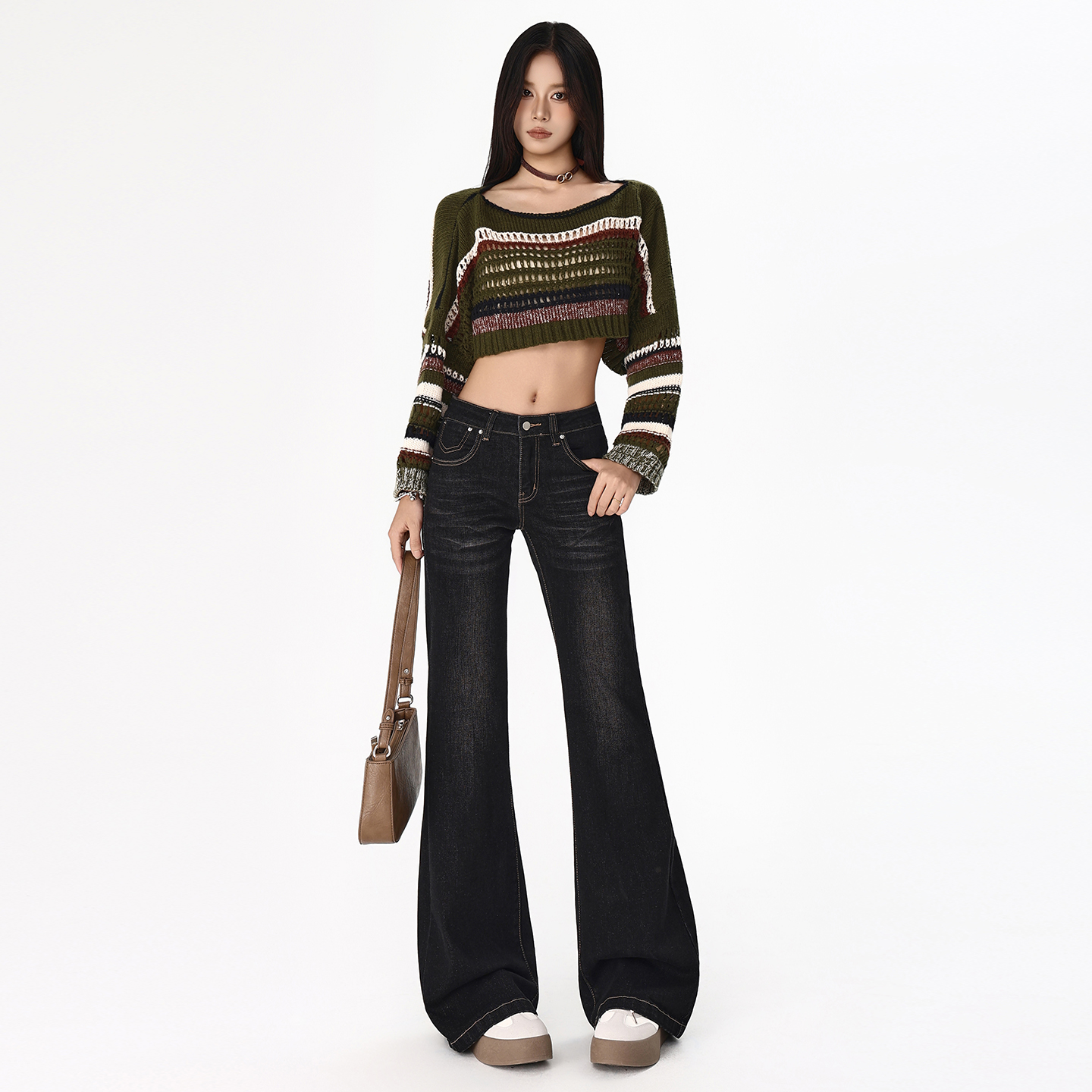 美式复古微喇牛仔裤女