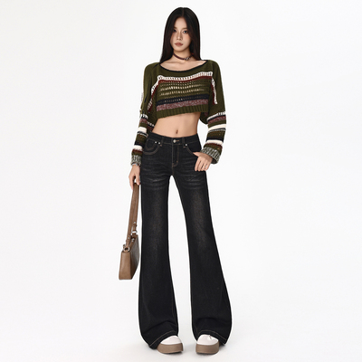 美式复古微喇牛仔裤女