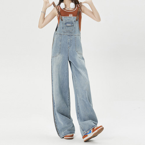 BRN2025新款慵懒风宽松背带牛仔裤子女宽松显瘦百搭减龄连体裤