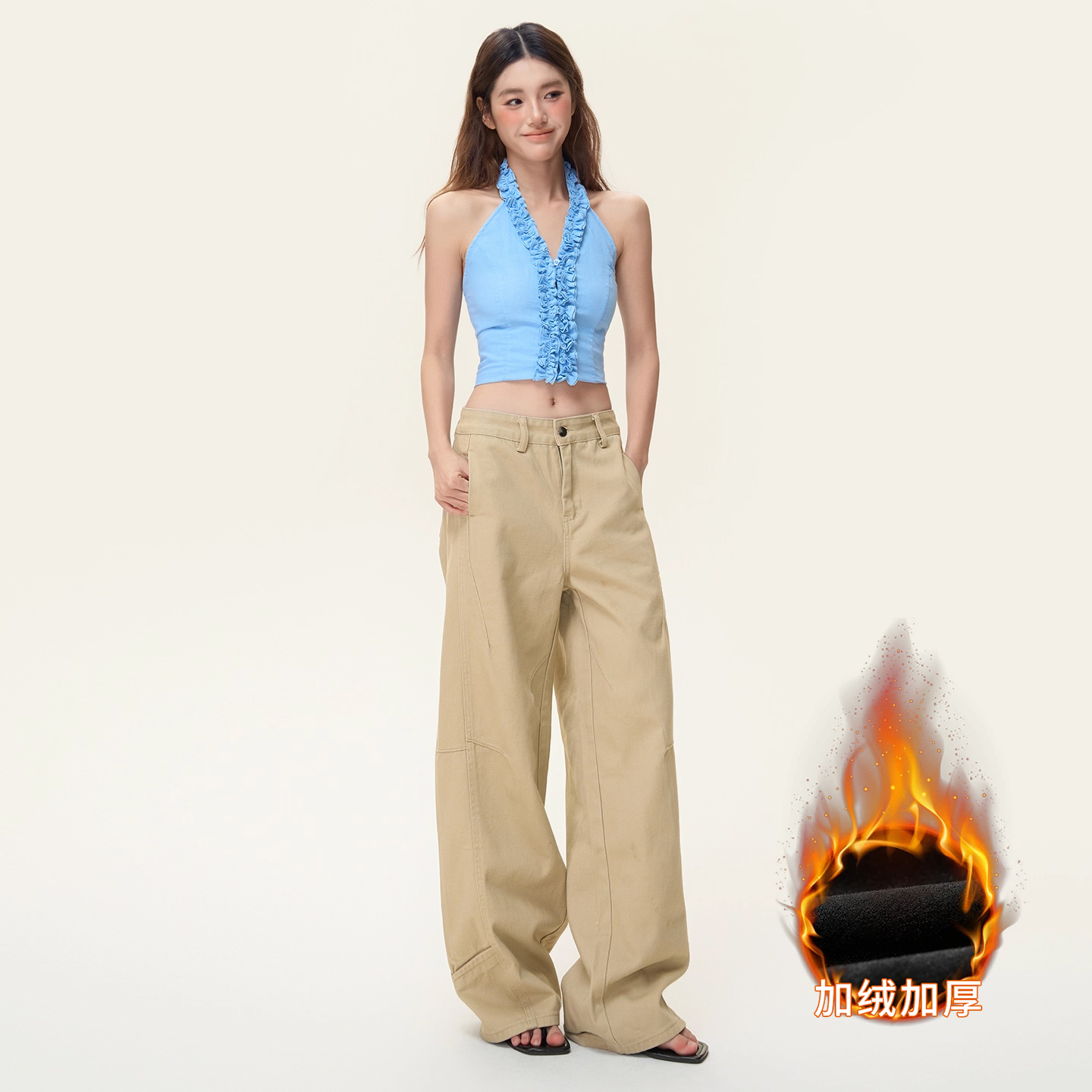 美式复古卡其色牛仔裤女