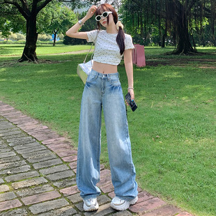 宽松直筒百搭垂感阔腿裤 春秋2025年新款 复古水洗蓝牛仔裤 BRN美式