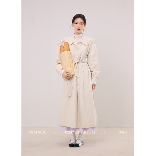 DH OFFICIAL 大花伊丽莎白韩版风衣 杏色气质收腰高智淡人