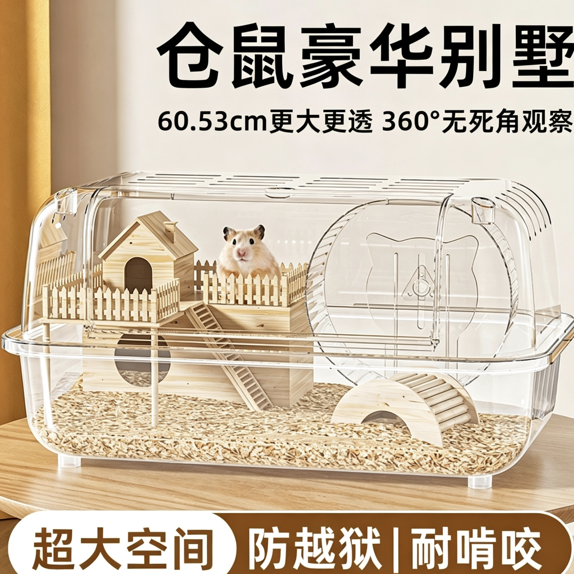 金丝熊仓鼠笼子亚克力全景透明大别墅60cm超大饲养箱宠物用品图片