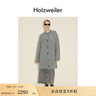 版 520礼物 Holzweiler女士深灰色中长款 型Passage毛绒针织开衫