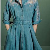 新款 童瑶同款 ELLA歌家25春季 棉感蕾丝牛仔连衣裙女GEWE361N02000