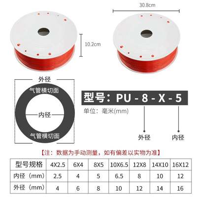 PU气管高压管气泵管软管外径85mm空压机气管641065128汽管