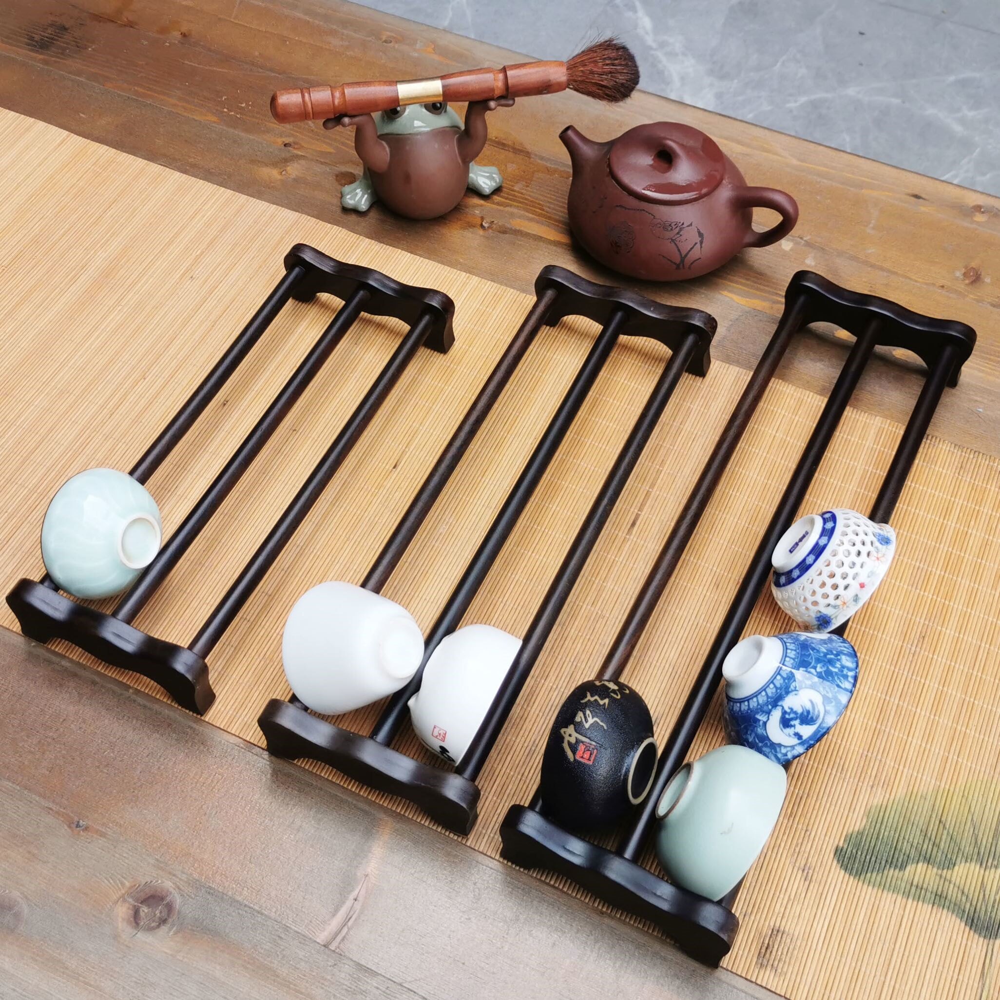 实木沥水茶杯架子功夫茶具配件茶道茶盘晾杯收纳架水杯架杯垫杯托