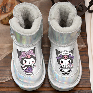 女童雪地靴真皮防水儿童棉靴2025冬季新款加绒加厚库洛米女孩棉鞋