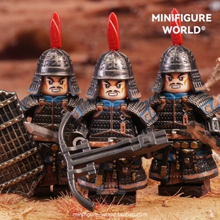 唐代陇右军军事铠甲盾牌骑兵将军中国古代士兵积木人仔拼装玩具