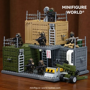 军事集装箱建筑武器装备库三角洲特种兵积木人仔男生拼装积木玩具