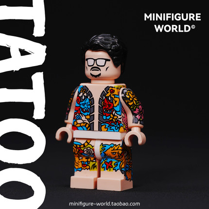 日式纹身老传统潮牌黑帮tatoo第三方积木人仔玩具手办模型摆件