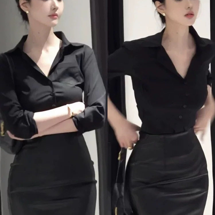 色女神上衣女士白色紧身衬衣收腰JKv领衬衫性感修身弹力网红短款