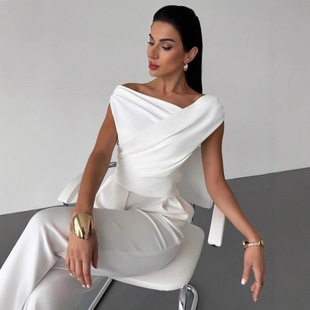 纯色修身性感交叉显瘦T恤上衣 Solid-color slimming T-shirt top