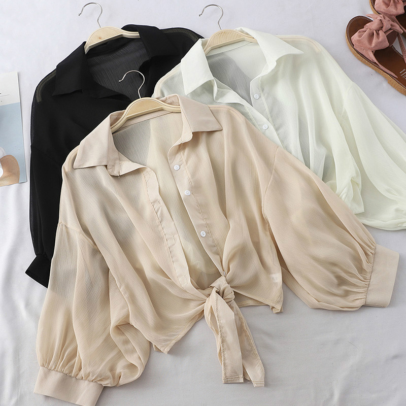 Solid color sunscreen thin chiffon shirt纯色防晒衣薄款雪纺衫