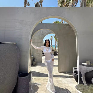 tulle Sexy slim see dress 纯色性感网纱修身 through 透视连衣裙