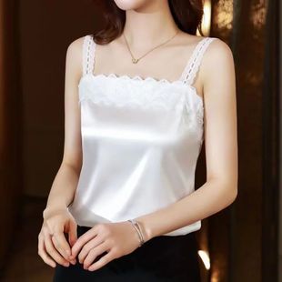 Satin lace bodice with loose soles缎面蕾丝边宽松打底吊带背心