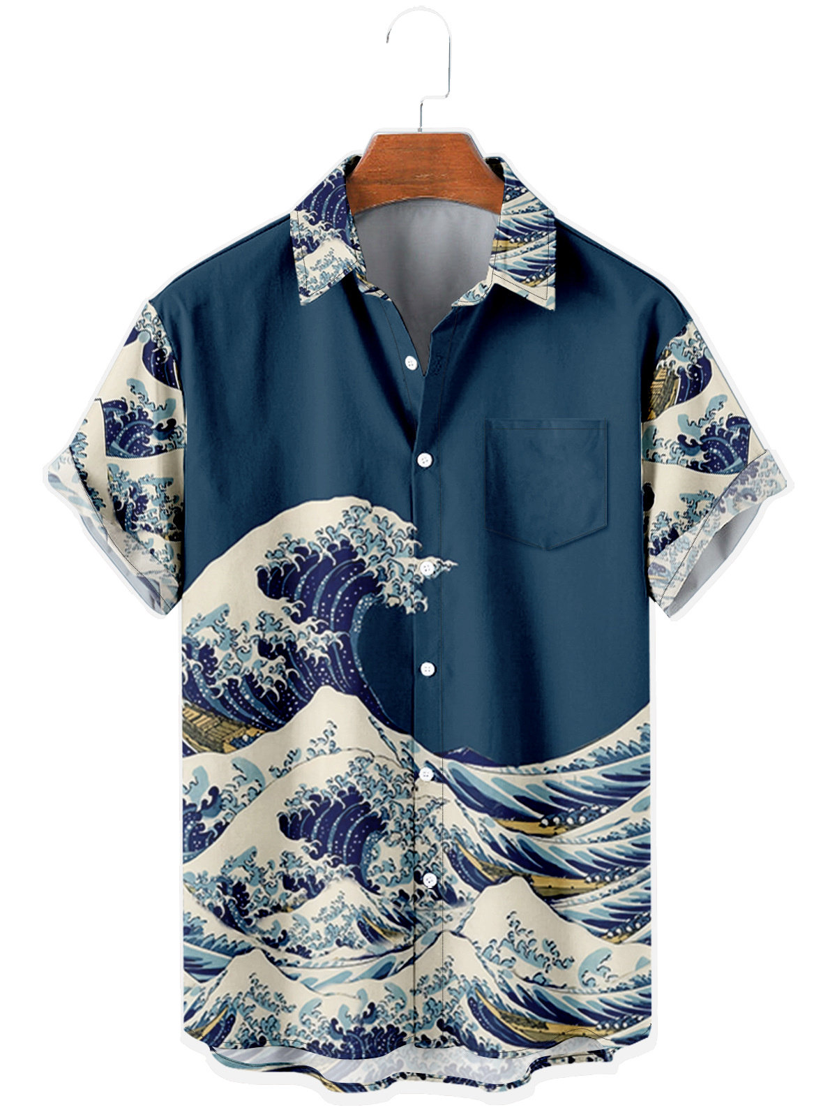 Ukiyo-e print short-sleeved shirt日系浮世绘印花 男生短袖衬衫