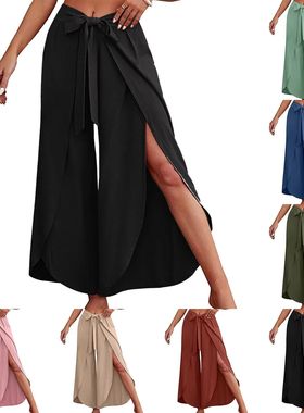 舞蹈带腰带宽松开叉阔腿裤Baggy, slit wide leg pants with belt