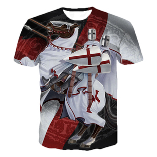 Crusader 3D print short sleeve t-shirt 十字军战士印花短袖T恤
