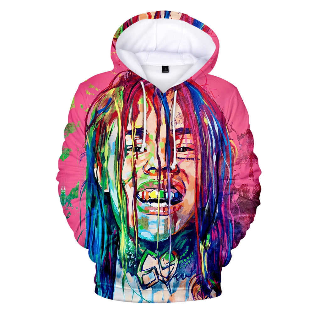 Fashion character print drawstring hoodie 印花抽绳连帽卫衣男