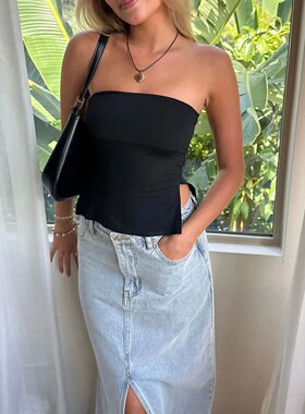 Y2K Elastic Strapless Tank Top春夏辣妹高弹抹胸打底背心上衣