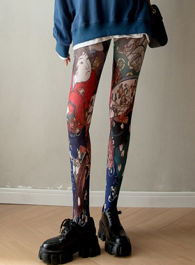 Retro abstract printed pantyhose  辣妹复古抽象印花个性连裤袜