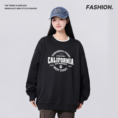 2025秋季韩版宽松型简约印花圆领套头卫衣男女同款长袖休闲上衣