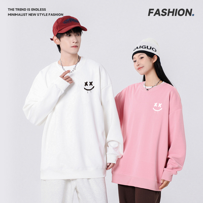 2025秋季新款圆领套头卫衣男女同款宽松长袖印花韩版潮流外套