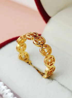 钛钢轻奢金色情侣对戒