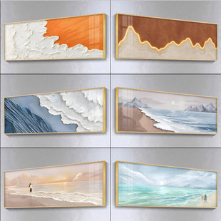 侘寂风主卧床头装饰画海浪肌理感卧室房间背景墙挂画高档民宿壁画