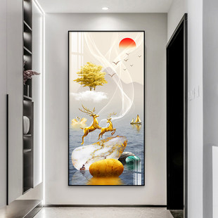 福禄玄关装饰画LED带灯轻奢现代简约入户正对门壁画走廊过道挂画