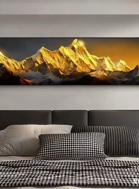 现代简约雪山风景装饰画客厅卧室挂画金光山脉壁画松弛感c331