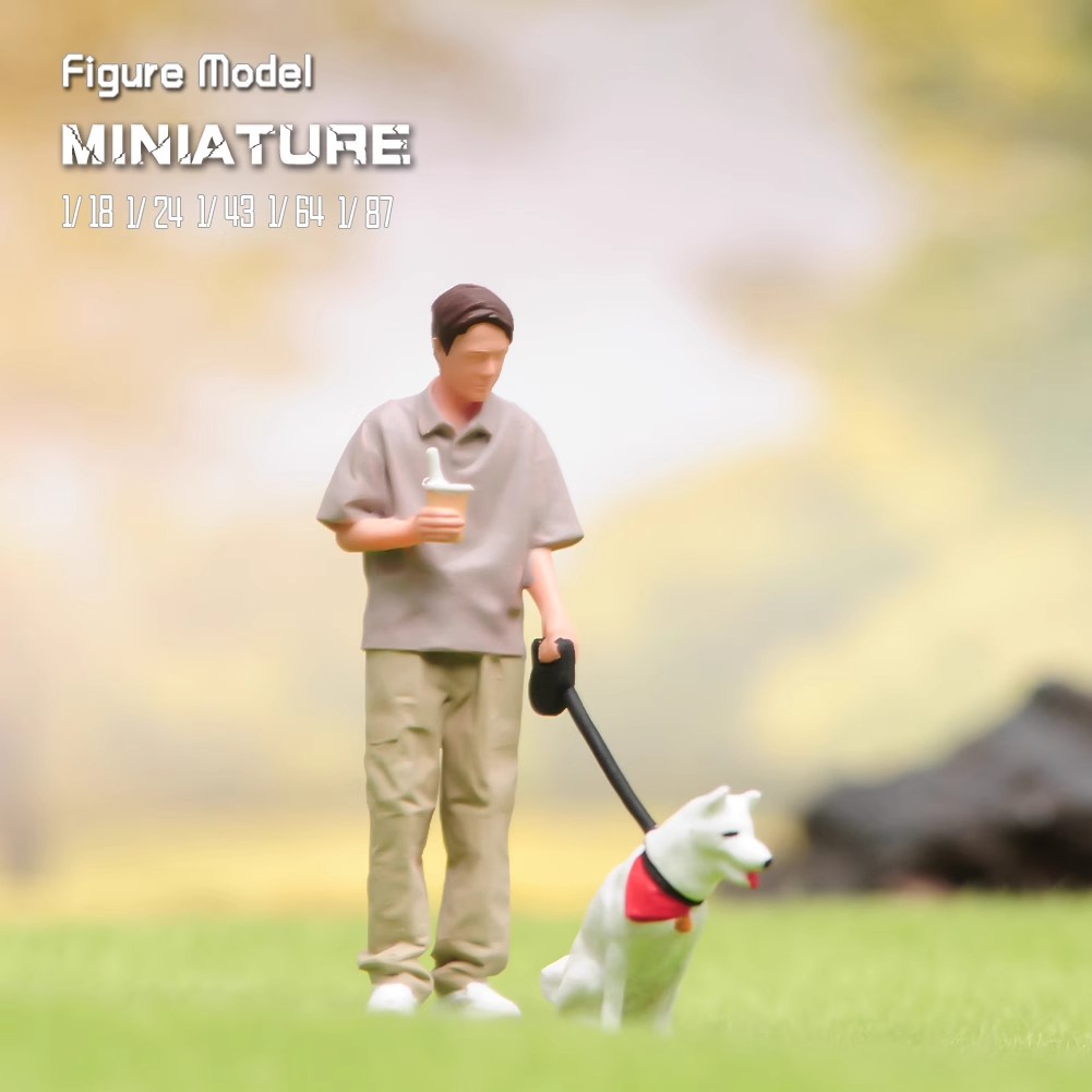 1/18/24/43/64/87 遛狗男孩 微缩场景模型搭配手工涂装小人偶摆件